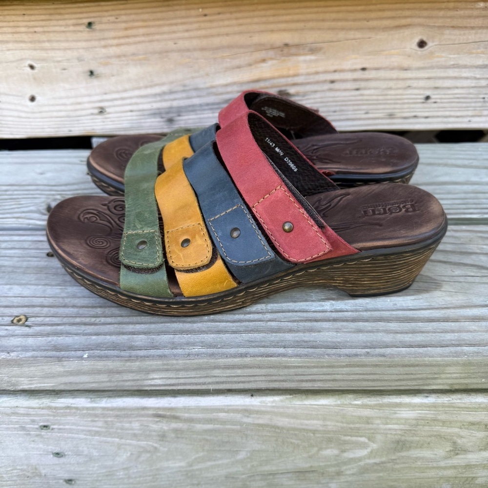 BORN Londyn MultiColor Strap Sandals Leather Red Blue Yellow Green Platform 11